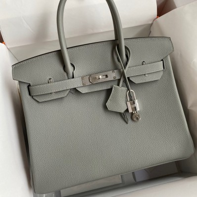 AAA Hermes Birkin 30 Retourne Handmade Bag In Girls Mouette Clemence Leather JM381DY28