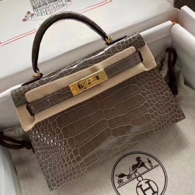 AAA Hermes Kelly Mini II Handmade Bag In Taupe Alligator Crocodile JM561eP47
