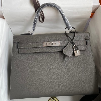 Fashion Hermes Kelly Sellier 32 Handmade Bag In Etain Epsom Calfskin JM1813lx86