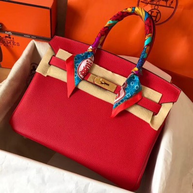 Hermes Birkin 30 Handmade Bag In Red Clemence Leather JM1354Jl41
