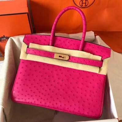 Hermes Birkin 30 Handmade Bag In Rose Red Ostrich Skin JM1501dM16