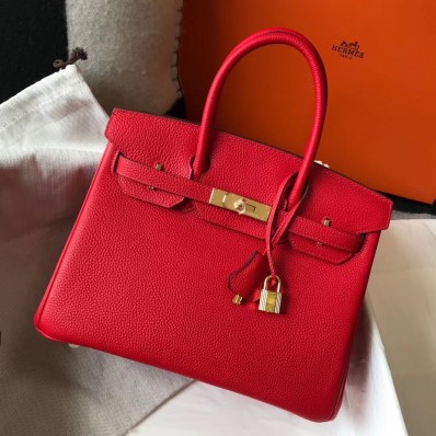 Hermes Birkin 30cm Bag In Red Clemence Leather GHW JM1277fo19