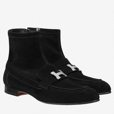 Hermes Black Suede Saint Honore Ankle Boots JM2030uU16