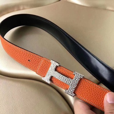 Hermes H Belt Buckle & Orange Clemence 32 MM Strap JM1021eo14