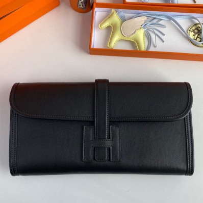 Hermes Jige Elan 29 Clutch Bag In Black Swift Calfskin JM129hs91