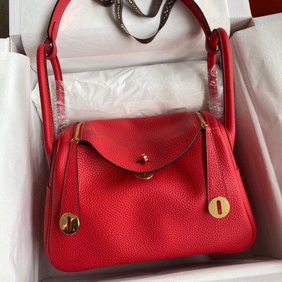 Hermes Lindy 26 Handmade Bag In Red Clemence Leather JM1192UO29