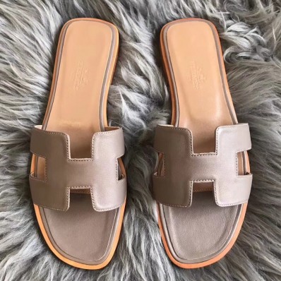 Hermes Oran Sandals In Taupe Swift Leather JM967Lp50