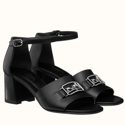 Hermes Viaggio 60MM Sandals In Black Leather JM1458GY14