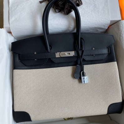 High Quality Replica Hermes Birkin 35 Handmade Bag In Toile & Black Swift Leather JM1269Mj59