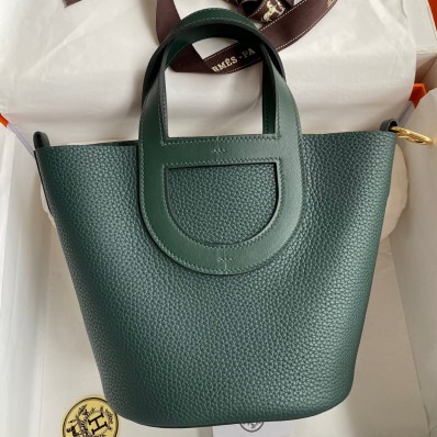 Imitation Hermes In The Loop 18 Handmade Bag in Vert Cypres Clemence Leather JM1123lL78