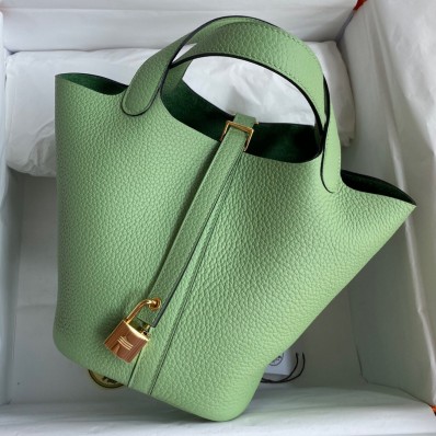 Imitation Hermes Picotin Lock 18 Handmade Bag in Vert Criquet Clemence Leather JM30sd97