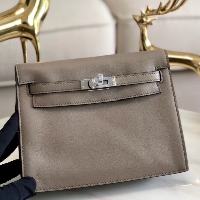 Replica Hermes Kelly Danse Handmade Bag In Grey Swift Leather JM543yP83