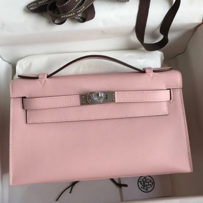 Replica Hermes Kelly Pochette Handmade Bag In Rose Sakura Swift Calfskin JM1279On56
