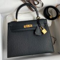 Best Imitation Hermes Kelly Sellier 25 Handmade Bag In Black Mysore Goatskin JM1901oc92