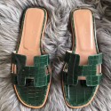 Cheap Hermes Oran Sandals In Green Shiny Niloticus Crocodile JM869Zm92