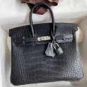 Copy Hermes Birkin 25 Bag In Black Matte Alligator Crocodile Skin JM888it96