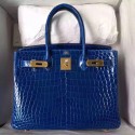Hermes Birkin 30 Bag In Blue Electric Crocodile Niloticus Skin JM1790kG55