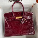 Hermes Birkin 30 Handmade Bag In Bordeaux Crocodile Niloticus Shiny Skin JM540uU16