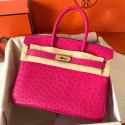 Hermes Birkin 30 Handmade Bag In Rose Red Ostrich Skin JM1501dM16