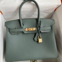 Hermes Birkin 30 Retourne Handmade Bag In Vert Amande Clemence Leather JM1022bT70