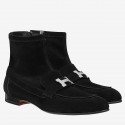Hermes Black Suede Saint Honore Ankle Boots JM2030uU16