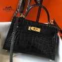 Hermes Kelly Mini II Handmade Bag In Black Crocodile Embossed Leather JM909hI90