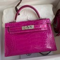 Hermes Kelly Mini II Sellier Handmade Bag In Rose Scheherazade Shiny Alligator Leather JM325Nl93
