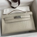 Hermes Kelly Pochette Handmade Bag In Beton Matte Alligator Leather JM760Wv88