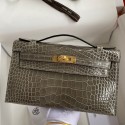 Hermes Kelly Pochette Handmade Bag In Taupe Shiny Alligator Leather JM1353Fo38
