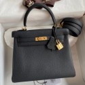 Hermes Kelly Retourne 25 Handmade Bag In Black Clemence Leather JM1762kv47