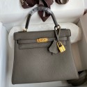 Hermes Kelly Retourne 25 Handmade Bag In Etain Clemence Leather JM1998Hv51