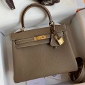 Hermes Kelly Retourne 25 Handmade Bag In Taupe Clemence Leather JM808Xy49