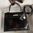 Hermes Kelly Sellier 25 Diamond Bag In Black Crocodile Niloticus Shiny Skin JM1617eo14