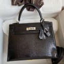 Hermes Kelly Sellier 25 Handmade Bag In Black Lizard Leather JM1596Kd37