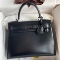 Hermes Kelly Sellier 28 Handmade Bag In Black Box Calfskin JM1218Pf97