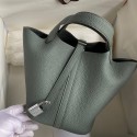 Hermes Picotin Lock 18 Handmade Bag in Vert Amande Clemence Leather JM1629uZ84