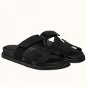Hermes Women's Chypre Sandals In Black Suede Calfskin JM1822zZ68