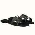Replica Hermes Oran Sandals In Black Leather With Stitched Detail JM341pe68