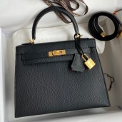 Best Imitation Hermes Kelly Sellier 25 Handmade Bag In Black Mysore Goatskin JM1901oc92