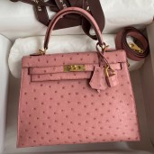 Copy Hermes Kelly Sellier 25 Handmade Bag In Terre Cuite Ostrich Leather JM145ex34
