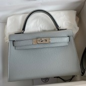 Hermes Kelly Mini II Sellier Handmade Bag In Blue Glacier Epsom Calfskin JM2024kK84