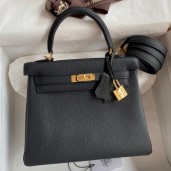 Hermes Kelly Retourne 25 Handmade Bag In Black Clemence Leather JM1762kv47