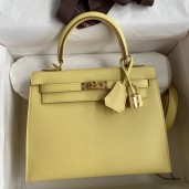 Hermes Kelly Sellier 25 Handmade Bag In Jaune Poussin Epsom Calfskin JM1416jC82