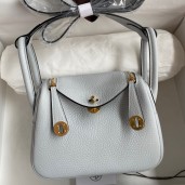 Hermes Mini Lindy Handmade Bag In Blue Brume Clemence Leather JM1179ot89