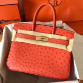 Imitation Hermes Birkin 30 Handmade Bag In Orange Ostrich Skin JM1769qe74
