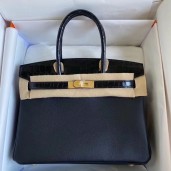 Imitation Hermes Touch Birkin 30 Bag In Black Shiny Niloticus Crocodile Skin JM1568Nj42
