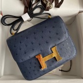 Top Hermes Constance 18 Handmade Bag In Blue Iris Ostrich Leather JM835hk64