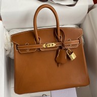 Copy Hermes Birkin 25 Retourne Handmade Bag In Gold Barenia Calfskin JM1827tk27