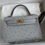 Copy Hermes Kelly Mini II Sellier Handmade Bag In Bleu Glacier Ostrich Leather JM1249uk73