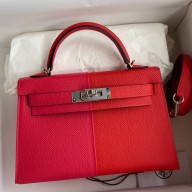 Hermes Kelly Mini II Sellier Tri-color Bag In Red/Rose Extreme/Blue Epsom Calfskin JM1226zZ68